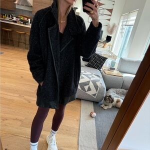 Iro tweed coat with leather trim